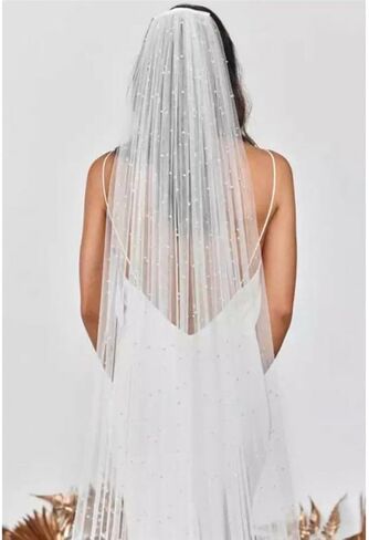 Long Wedding Bride Veil Pearl Chapel Length Veils For Women With Comb in Saudi Arabia