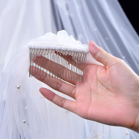 Long Wedding Bride Veil Pearl Chapel Length Veils For Women With Comb in Saudi Arabia
