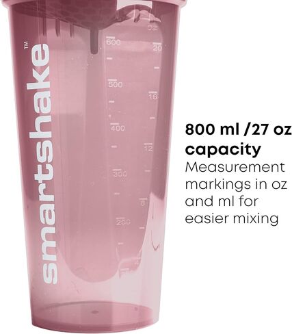 Smartshake Glossy Lite Protein Shaker Bottle 800mL Heakproof BPA مجاني - هدايا للرجال شرب صالة ألعاب رياضية للرجال لشراب البروتين + مسحوق البروتين (800 مل ، وردة عميقة) in Kuwait