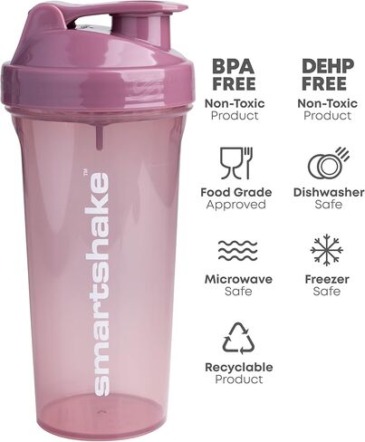 Smartshake Glossy Lite Protein Shaker Bottle 800mL Heakproof BPA مجاني - هدايا للرجال شرب صالة ألعاب رياضية للرجال لشراب البروتين + مسحوق البروتين (800 مل ، وردة عميقة) in Kuwait