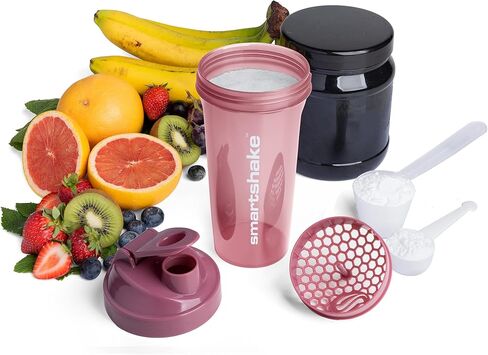 Smartshake Glossy Lite Protein Shaker Bottle 800mL Heakproof BPA مجاني - هدايا للرجال شرب صالة ألعاب رياضية للرجال لشراب البروتين + مسحوق البروتين (800 مل ، وردة عميقة) in Kuwait