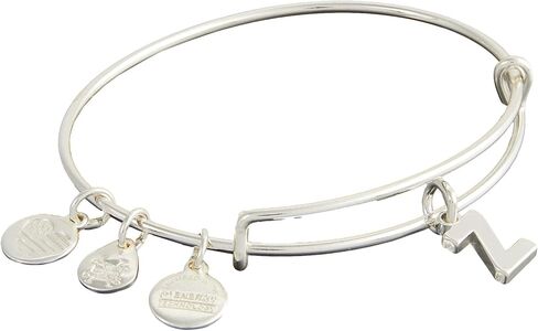 Alex and Ani Expandable Bangle for Women, Initial V Letter Charm, Shiny Silver Finish, 2 to 3.5 in in Saudi Arabia