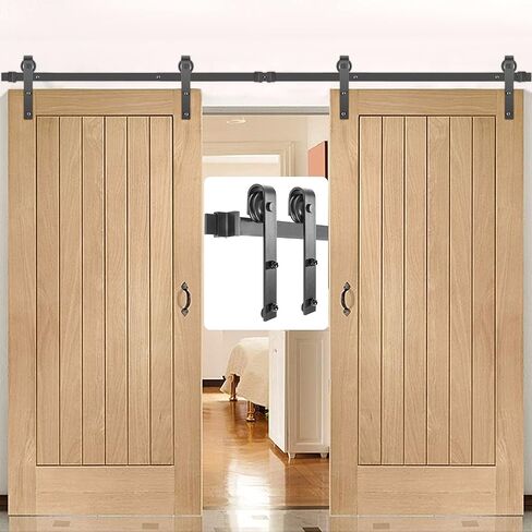 VEVOR Sliding Barn Door Hardware Kit, 10FT Barn Door Kit, 330LBS Load-Bearing Double Barn Door Hardware Kit, Carbon Steel Barn Door Track, Darn Door for 1.37-1.77" Thickness & 5FT Wide Door Panel in Kuwait