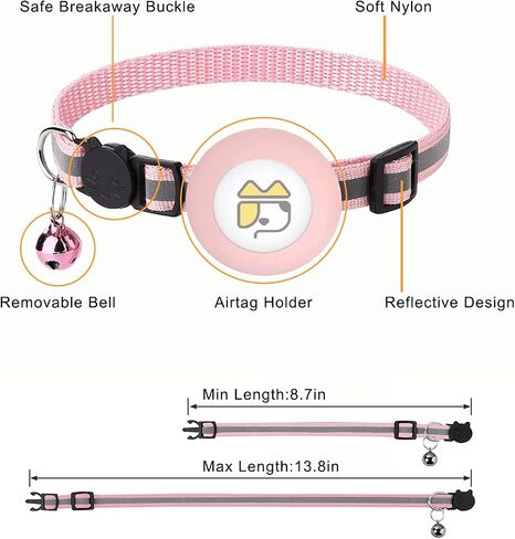 Airtag Cat Collar with Apple Airtag Holder Upgraded Reflective Cat Collar with Breakaway Safety Buckle Collar for Cat Kitten Puppy (7.8-11.8inch) (Pink) in Saudi Arabia