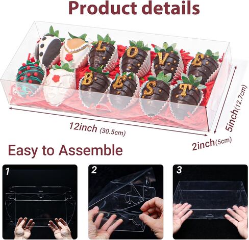 20Pcs 10x7x2Inches Clear Chocolate Covered Strawberries Boxes for 12 Bakery Boxes Cookies Boxes Cakesickle Boxes Macaron Boxes Donut Truffle Boxes for Christmas Valentine's Mother's Day in Kuwait