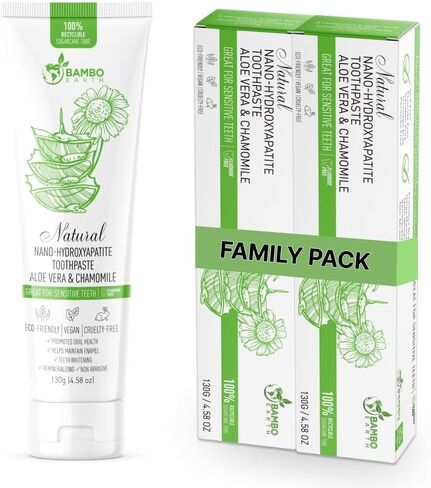 Natural Fluoride Free Toothpaste - Nano Hydroxyapatite, Remineralizing, Sensitive Teeth, Whitening & Zero Waste Tube - Dentist Recommended for Adult & Kids Oral Aloe Vera & Chamomile (Single, Aloe) in Kuwait