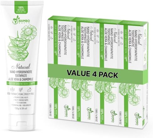 Natural Fluoride Free Toothpaste - Nano Hydroxyapatite, Remineralizing, Sensitive Teeth, Whitening & Zero Waste Tube - Dentist Recommended for Adult & Kids Oral Aloe Vera & Chamomile (Single, Aloe) in Kuwait