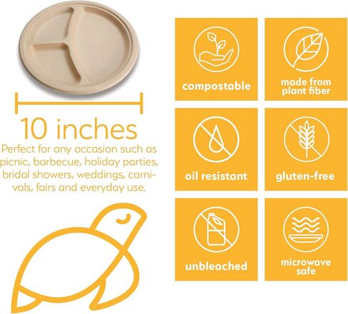 100% Compostable Disposable Paper Plates Bulk [6" 125 Pack], Bamboo Plates, Eco Friendly, Biodegradable, Sturdy Small Dessert Party Plates, Heavy-Duty, Unbleached by Earth's Natural Alternative in Kuwait