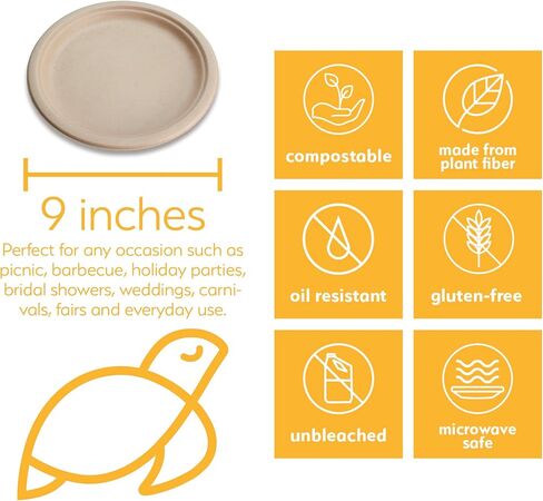 100% Compostable Disposable Paper Plates Bulk [6" 125 Pack], Bamboo Plates, Eco Friendly, Biodegradable, Sturdy Small Dessert Party Plates, Heavy-Duty, Unbleached by Earth's Natural Alternative in Kuwait