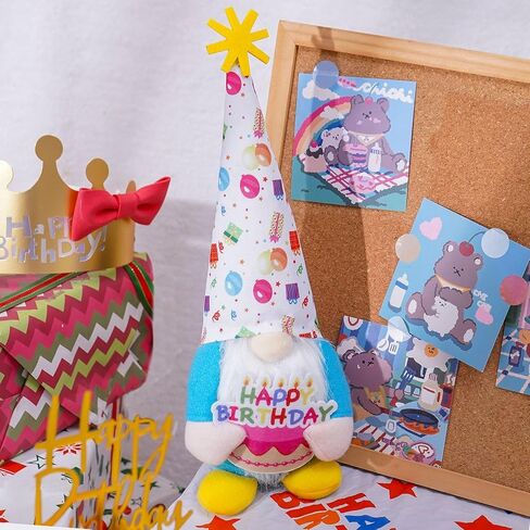 Birthday Gnome Plush, Holding Cake, Happy B-Day Party Decoration, 13 inches Handmade Gifts for Birthday, Cute Gnome for Tiered Tray Decor in Kuwait