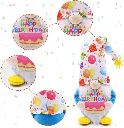 Birthday Gnome Plush, Holding Cake, Happy B-Day Party Decoration, 13 inches Handmade Gifts for Birthday, Cute Gnome for Tiered Tray Decor in Kuwait