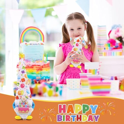 Birthday Gnome Plush, Holding Cake, Happy B-Day Party Decoration, 13 inches Handmade Gifts for Birthday, Cute Gnome for Tiered Tray Decor in Kuwait