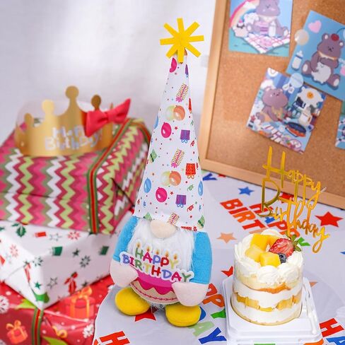 Birthday Gnome Plush, Holding Cake, Happy B-Day Party Decoration, 13 inches Handmade Gifts for Birthday, Cute Gnome for Tiered Tray Decor in Kuwait