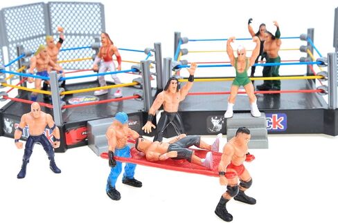 PowerTRC 32 Pieces Wrestling Toys, Wrestler Play Set with 2 Wrestle Rings (Hexagon & Square), 12 Wrestlers, 18 Accessories, Toy Figures Cake Topper Birthday Party Decoration Gift Toy for Kids in Saudi Arabia