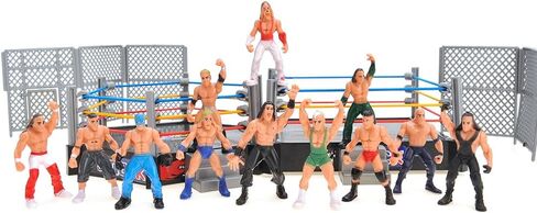 PowerTRC 32 Pieces Wrestling Toys, Wrestler Play Set with 2 Wrestle Rings (Hexagon & Square), 12 Wrestlers, 18 Accessories, Toy Figures Cake Topper Birthday Party Decoration Gift Toy for Kids in Saudi Arabia