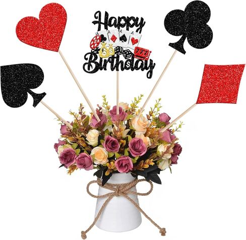 15pcs كازينو موضوع مركزية العصي عيد ميلاد سعيد كازينو طاولة زهرة مركزية العصي لعبة البوكر رقائق الكازينو زخارف الأزهار من أجل لاس فيغاس كازينو ليلة الإمداد in Saudi Arabia