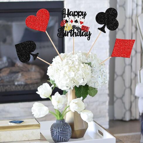 15pcs كازينو موضوع مركزية العصي عيد ميلاد سعيد كازينو طاولة زهرة مركزية العصي لعبة البوكر رقائق الكازينو زخارف الأزهار من أجل لاس فيغاس كازينو ليلة الإمداد in Saudi Arabia