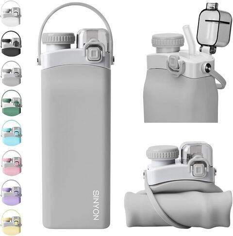 Collapsible Water Bottles, 20oz Silicone Reusable Water Bottle with Straw and Strap, Leakproof Foldable Sports Water Bottle for Travel Camping Running Hiking Gym, BPA Free in Saudi Arabia