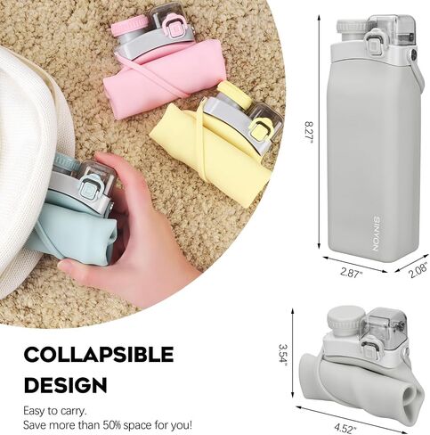 Collapsible Water Bottles, 20oz Silicone Reusable Water Bottle with Straw and Strap, Leakproof Foldable Sports Water Bottle for Travel Camping Running Hiking Gym, BPA Free in Saudi Arabia