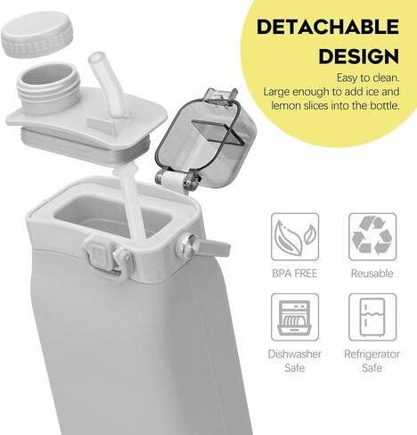 Collapsible Water Bottles, 20oz Silicone Reusable Water Bottle with Straw and Strap, Leakproof Foldable Sports Water Bottle for Travel Camping Running Hiking Gym, BPA Free in Saudi Arabia