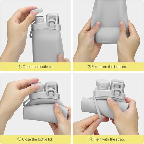 Collapsible Water Bottles, 20oz Silicone Reusable Water Bottle with Straw and Strap, Leakproof Foldable Sports Water Bottle for Travel Camping Running Hiking Gym, BPA Free in Saudi Arabia