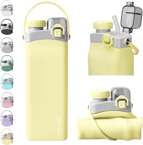 Collapsible Water Bottles, 20oz Silicone Reusable Water Bottle with Straw and Strap, Leakproof Foldable Sports Water Bottle for Travel Camping Running Hiking Gym, BPA Free in Saudi Arabia