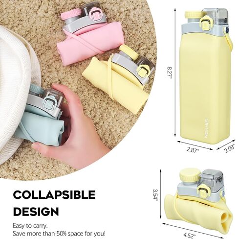 Collapsible Water Bottles, 20oz Silicone Reusable Water Bottle with Straw and Strap, Leakproof Foldable Sports Water Bottle for Travel Camping Running Hiking Gym, BPA Free in Saudi Arabia