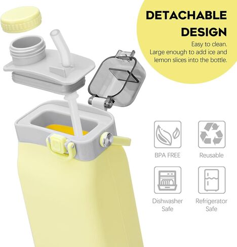 Collapsible Water Bottles, 20oz Silicone Reusable Water Bottle with Straw and Strap, Leakproof Foldable Sports Water Bottle for Travel Camping Running Hiking Gym, BPA Free in Saudi Arabia