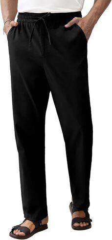 RQP Mens Linen Pants Drawstring Casual Pants Lighting Beach Pants Baggy Dress Trousers in Kuwait