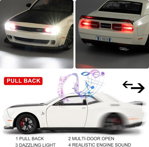 BDTCTK 1/24 Dodge Challenger Hellcat Model Car, Zinc Alloy Pull Back Toy car with Sound and Light for Kids Boy Girl Gift(Black) in Saudi Arabia