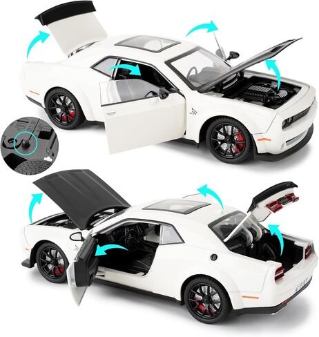 BDTCTK 1/24 Dodge Challenger Hellcat Model Car, Zinc Alloy Pull Back Toy car with Sound and Light for Kids Boy Girl Gift(Black) in Saudi Arabia