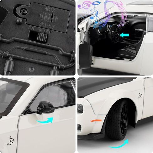 BDTCTK 1/24 Dodge Challenger Hellcat Model Car, Zinc Alloy Pull Back Toy car with Sound and Light for Kids Boy Girl Gift(Black) in Saudi Arabia
