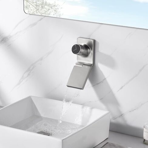 SUMERAIN Wall Mount Bathroom Sink Faucet Modern Waterfall Swiveling Spout with Rough in Valve, Black and Gold in Saudi Arabia