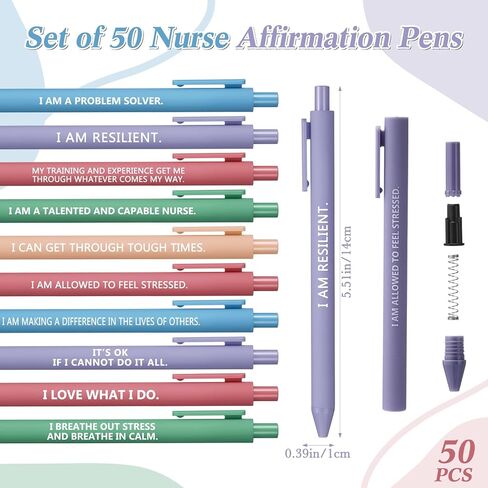 Geyoga 50 PCS Morse Pens Bulk Evidation Exivation QUOTE Assional Health Health Awarness Assists with أقوال ، شكرًا لك هدايا لمكتب فريق موظفي موظفي زملاء العمل (ملون ، ممرض) in Kuwait