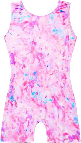 Gymnastics Leotards for Girls 8-9 Years Old Pink Purple Rhombus Sleeveless Biketards with Shorts in Saudi Arabia