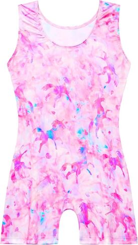 Gymnastics Leotards for Girls 8-9 Years Old Pink Purple Rhombus Sleeveless Biketards with Shorts in Saudi Arabia