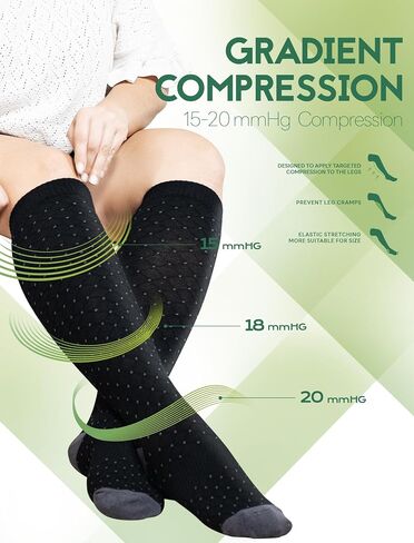 Plus Size Compression Socks for Women Wide Calf (2 Pairs) 15-20mmHg Bamboo Viscose Knee High Sock Support for Nurses Pregnancy Travel XXL（Black&Gray） in Kuwait