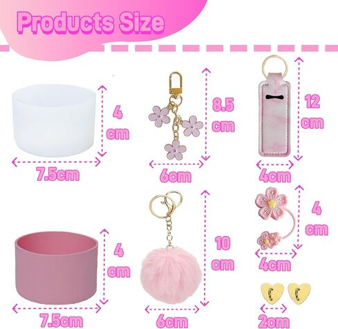 Accessories for Stanley Cup 40oz,2 Silicone Boots for Stanley Tumbler,1 Flower Straw Cover Topper,2 Charms Hooks,1 Lipstick Holder Bag,1 Pompom Ball,1 Cute Keychain Charms (Passion Pink) in Saudi Arabia