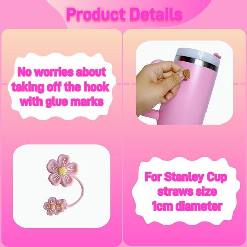 Accessories for Stanley Cup 40oz,2 Silicone Boots for Stanley Tumbler,1 Flower Straw Cover Topper,2 Charms Hooks,1 Lipstick Holder Bag,1 Pompom Ball,1 Cute Keychain Charms (Passion Pink) in Saudi Arabia
