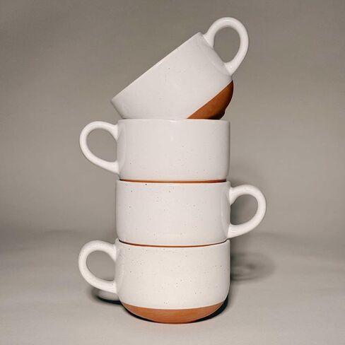 Mora Ceramics 8oz Cappuccino Mug Set of 4 - Ceramic Coffee Cups with Saucers - Microwave and Dishwasher Safe, Perfect For Tea, Espresso, Latte - Porcelain Mugs for Kitchen or Cafe - Assorted Neutrals in Kuwait