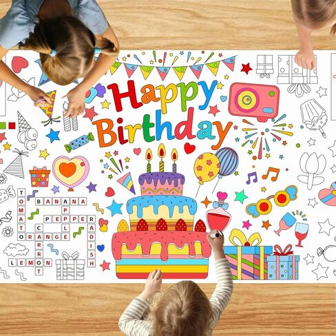 Birthday Giant Coloring Poster - 72 x 31 Inches Birthday Party Poster Coloring Poster Table Cover for Classroom Walls School Parties Special Events Decoration in Saudi Arabia