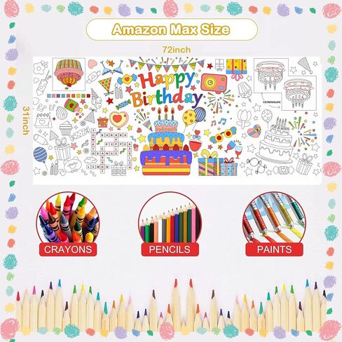 Birthday Giant Coloring Poster - 72 x 31 Inches Birthday Party Poster Coloring Poster Table Cover for Classroom Walls School Parties Special Events Decoration in Saudi Arabia