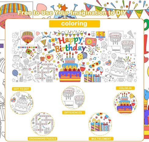 Birthday Giant Coloring Poster - 72 x 31 Inches Birthday Party Poster Coloring Poster Table Cover for Classroom Walls School Parties Special Events Decoration in Saudi Arabia