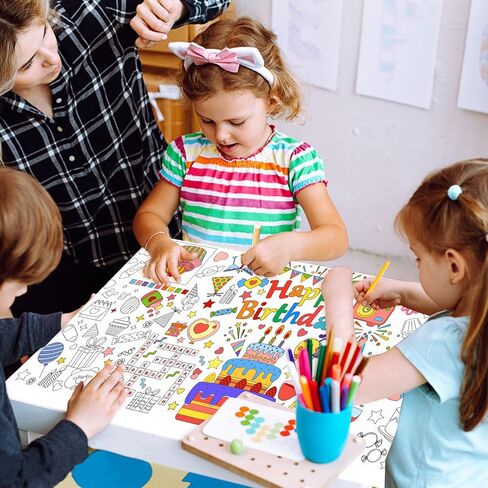 Birthday Giant Coloring Poster - 72 x 31 Inches Birthday Party Poster Coloring Poster Table Cover for Classroom Walls School Parties Special Events Decoration in Saudi Arabia
