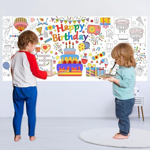 Birthday Giant Coloring Poster - 72 x 31 Inches Birthday Party Poster Coloring Poster Table Cover for Classroom Walls School Parties Special Events Decoration in Saudi Arabia
