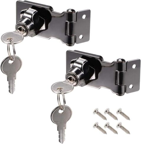 XMHF 2Pcs Keyed Hasp Locks 2.5 Inch Twist Knob Keyed Locking Hasp, Metal Safety Hasp Latches Keyed Different for Small Doors, Cabinets and Toolbox, Black in Kuwait