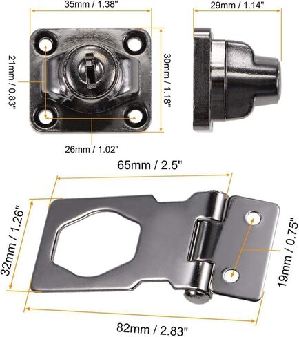 XMHF 2Pcs Keyed Hasp Locks 2.5 Inch Twist Knob Keyed Locking Hasp, Metal Safety Hasp Latches Keyed Different for Small Doors, Cabinets and Toolbox, Black in Kuwait