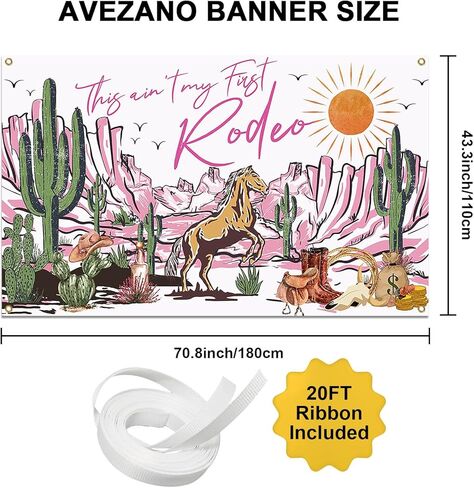 Avezano Western Cowgirl 2nd Backdrop Backdrop هذه ليست أول ديكورات حفلة عيد ميلاد Rodeo الخاصة بي ، 70.8 × 43.3 بوصة in Kuwait