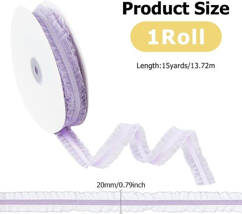 15 Yards Elastic Stretch Ruffled Trim Purple Double Ruffle Lace Trim 3/4 inch(20mm) Wide Fabric Lace Trim Band for Sewing Dress Decoration and Gift Wrapping in Saudi Arabia
