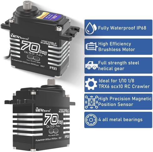 70KG High Torque,GX3270BLS Digital RC Servo, 180/270/360 Degree Metal Gear, IP68 Brushless Motor, Black (180 Degree) in Saudi Arabia